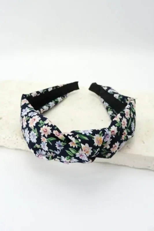 Floral Print Knotted Headband, Color: Black