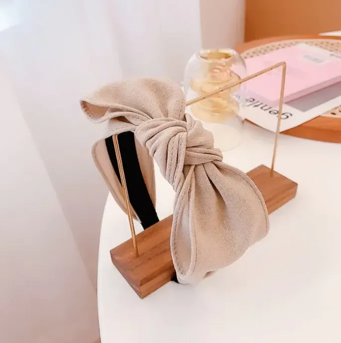 Cotton Linen Fashion Bow Headband, Color: Beige