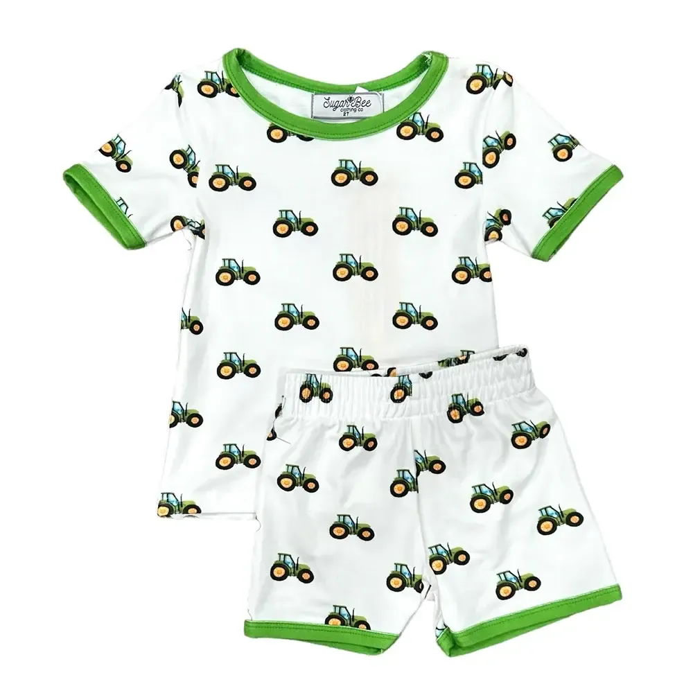 Sugar Bee Shorts Lounge Set Tractor, Color: White, Size: 12M