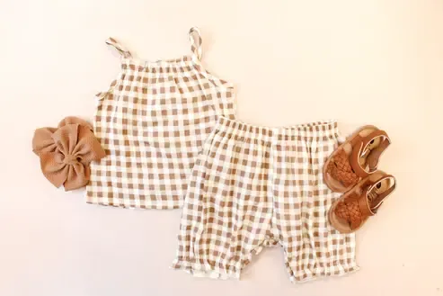 Ellie Gingham Linen Set, Size: 6/12 M
