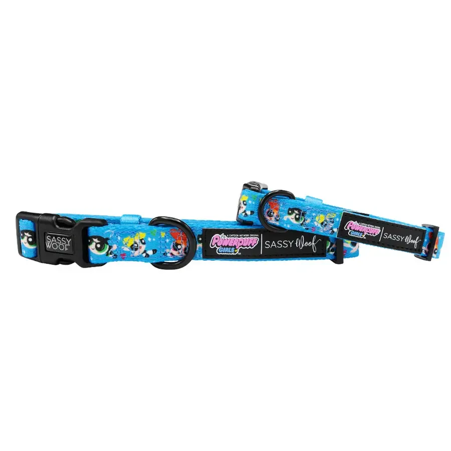 Sassy Woof DOG COLLAR - THE POWERPUFF GIRLS™ (BLUE), Size: Small