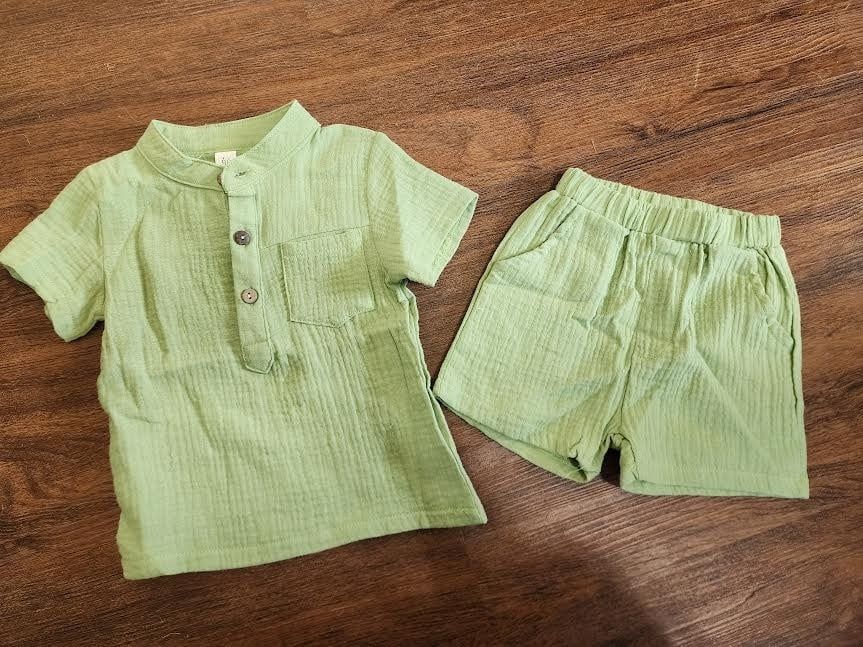 Green Linen Set, Size: 12/18 M