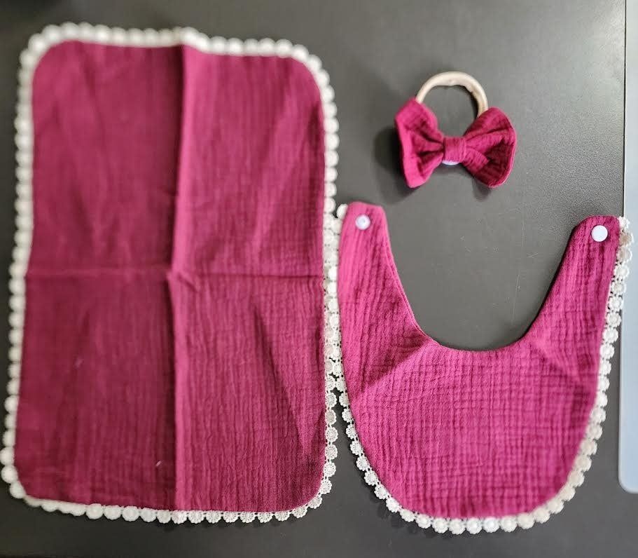 Muslin 3 pc set, Color: Burgundy