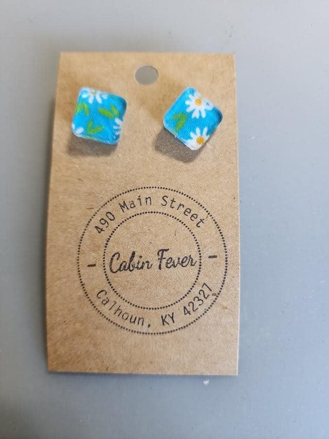 Blue &amp; White Daisy Earring, Options: Square