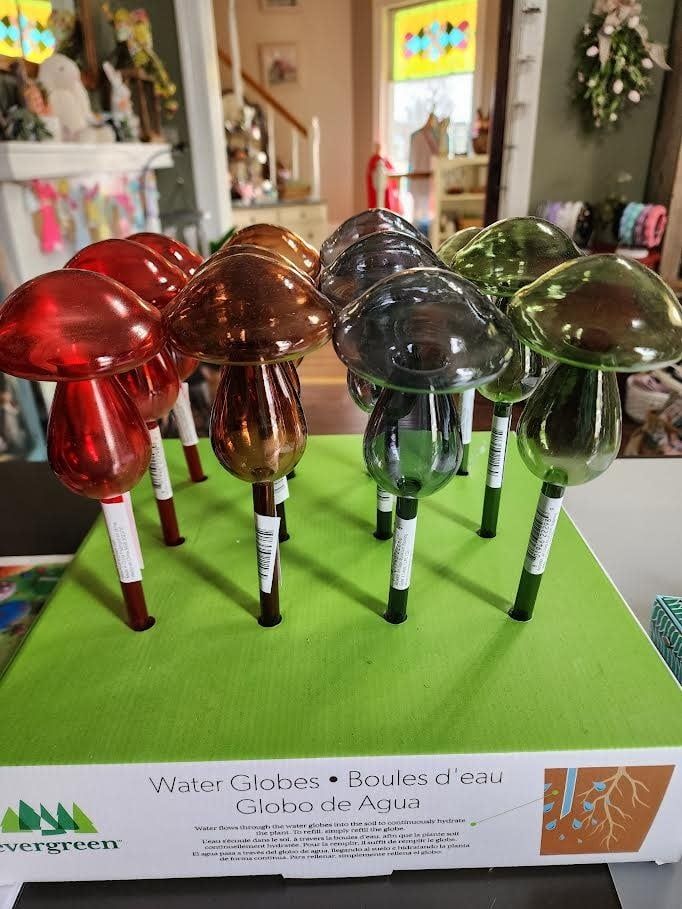 Art Glass Mushroom Watering globe, Color: Red