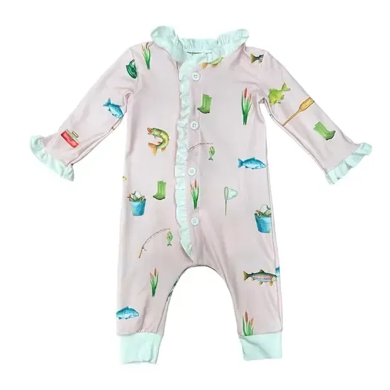 Sugar Bee Ruffle Buttflap Pajamas - Girls Fishing Newborn