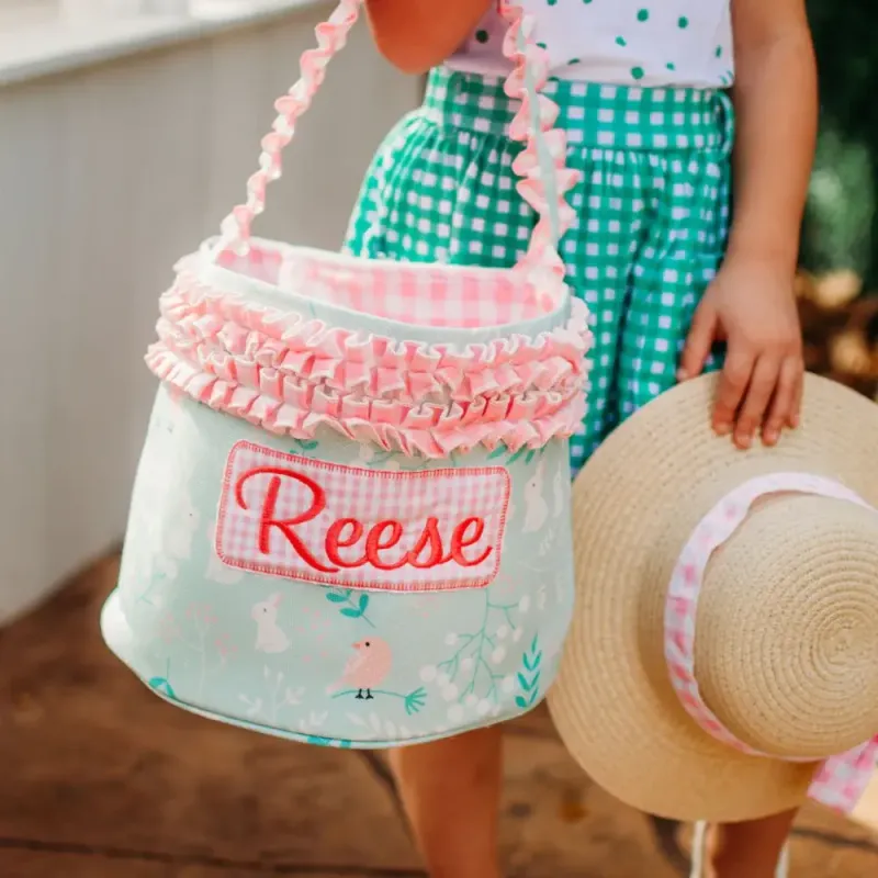 Bunnies and Chicks Ruffle Easter Basket