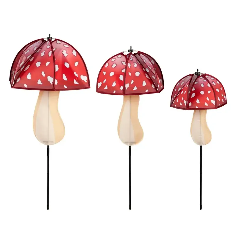 Welcome Friends Mushroom Garden Pinwheel Spinners, Set Of 3,