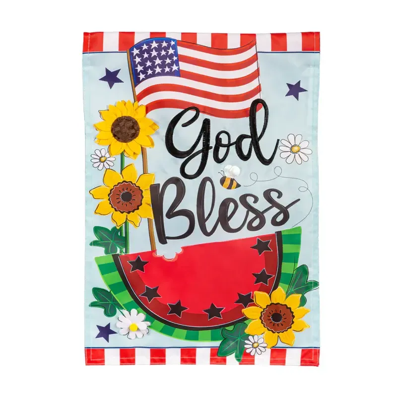 God Bless Patriotic Applique Garden Flag