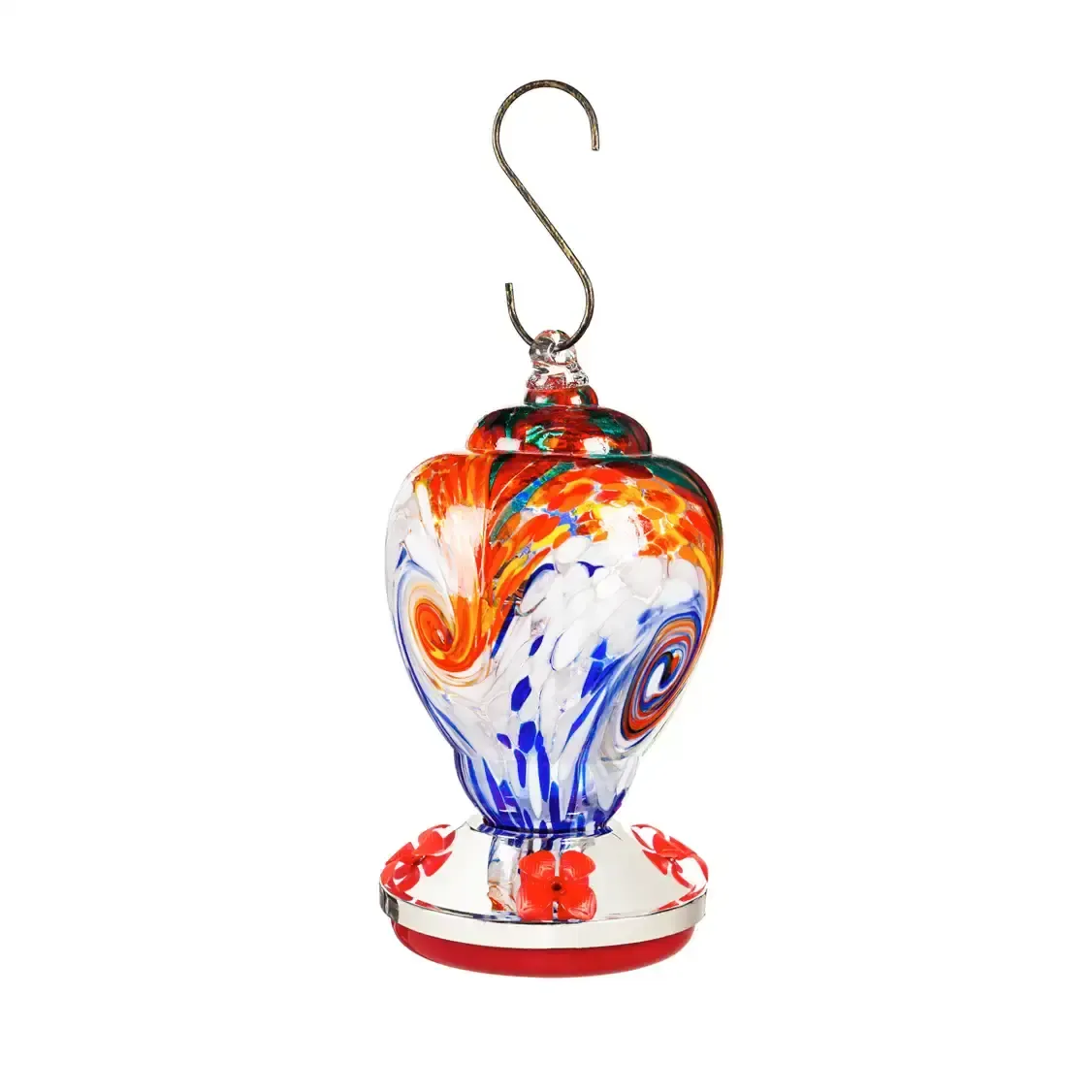 Multi Color Speckle Art Glass Hummingbird Feeder Finial Shape