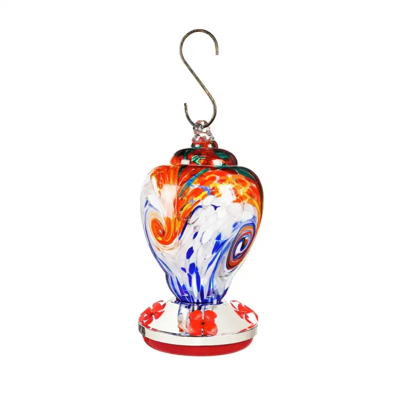 Multi Color Speckle Art Glass Hummingbird Feeder Finial Shape