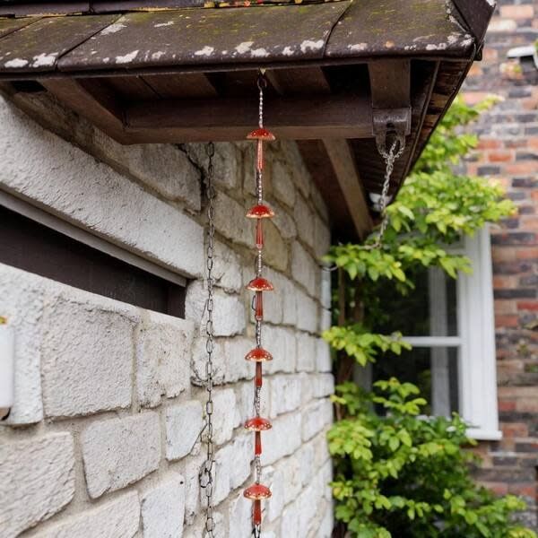 72 in. Red Metal Mushroom Rain Chain