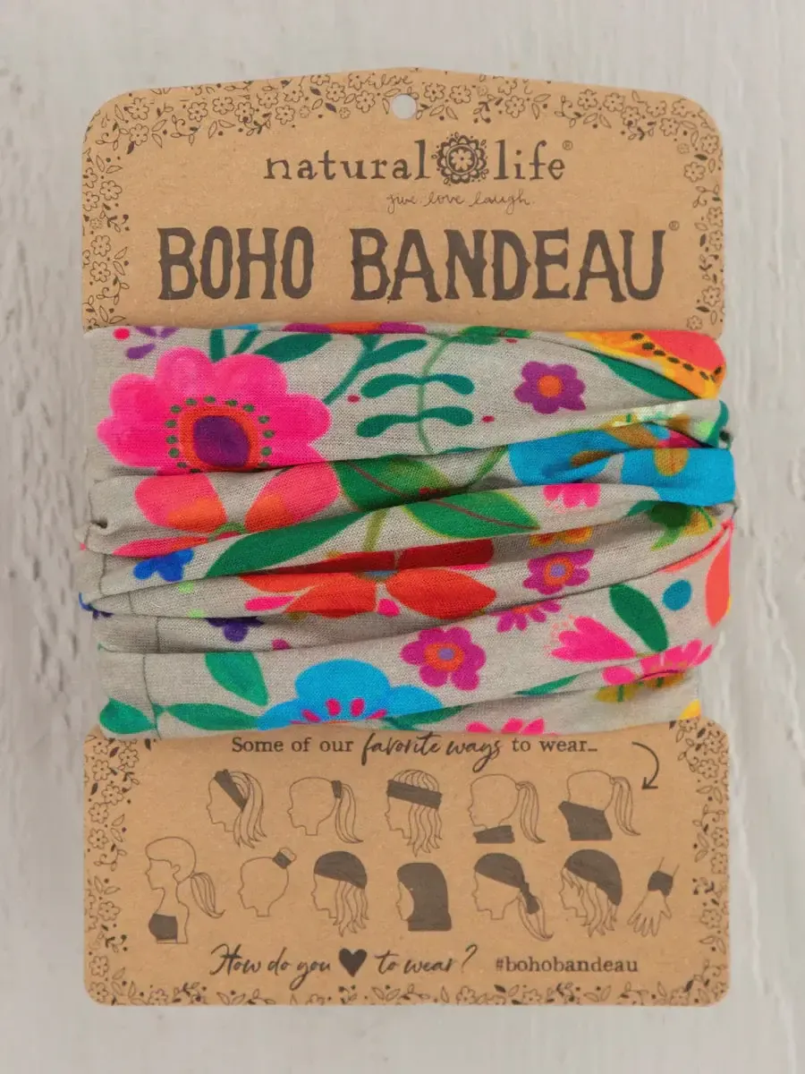 Natural Life FULL BOHO BANDEAU HEADBAND - LIGHT TAUPE FOLK FLOWER