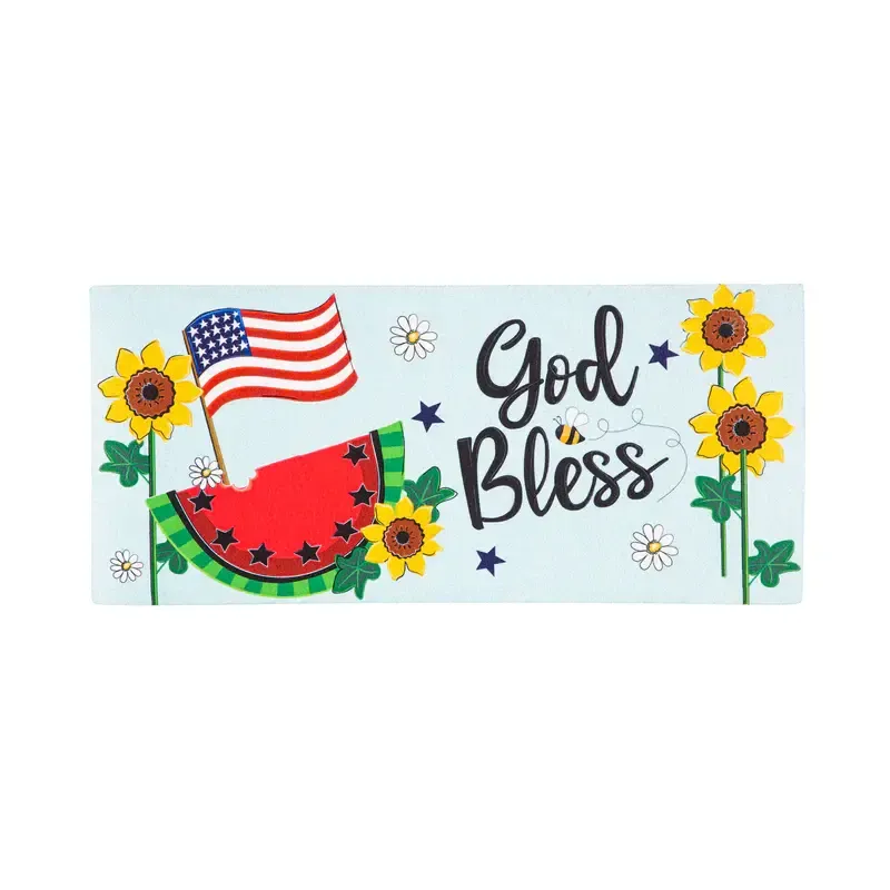 God Bless Patriotic Sassafras Switch Mat,0.25x22x10 Inches