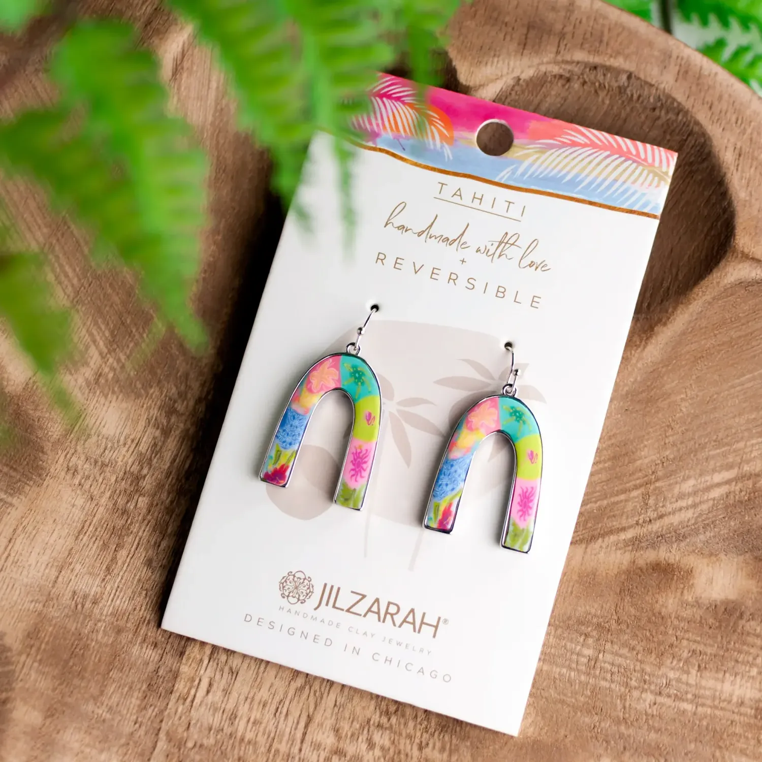 Jilzarah Tahiti Silver Reversible Arc Earrings