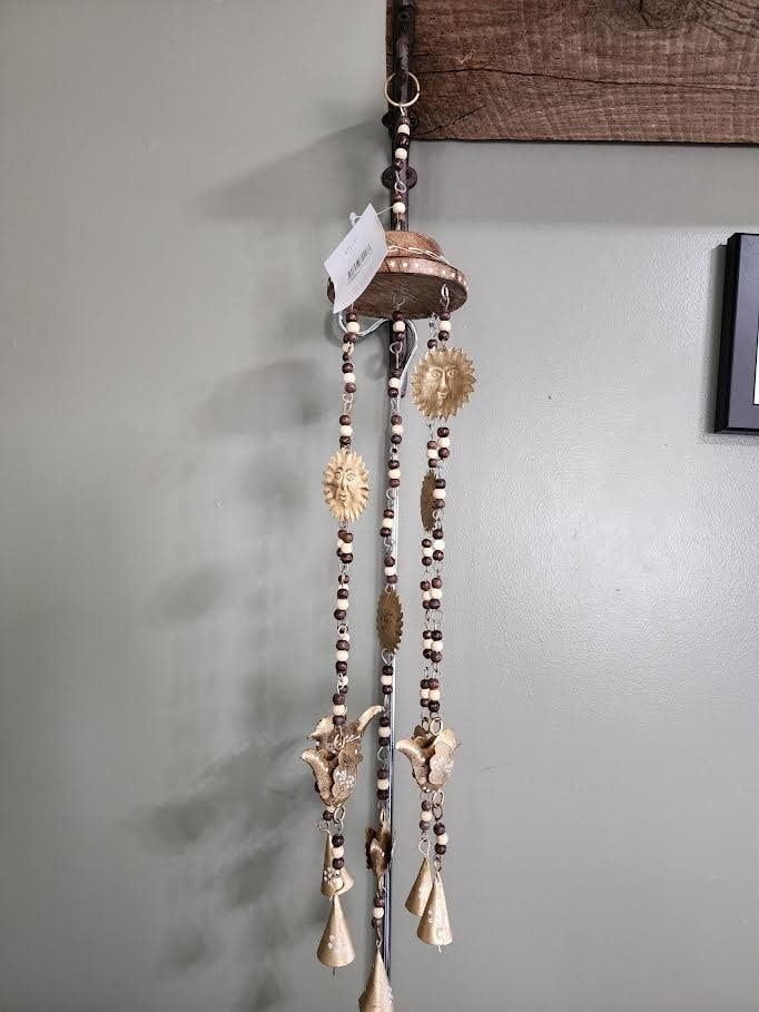 Gold Metal &amp; Wood Sun Wind Chime