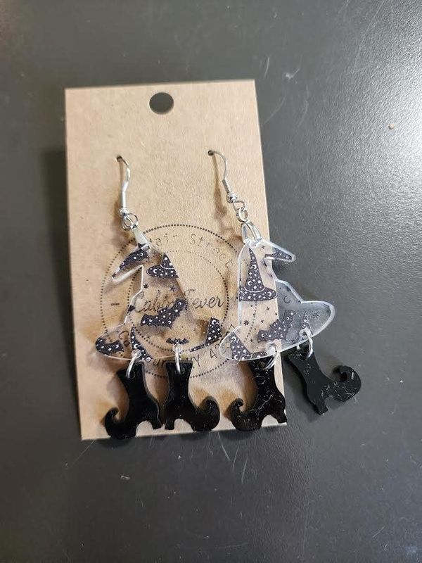 Clear Witches Hat &amp; Shoe Dangle Earring