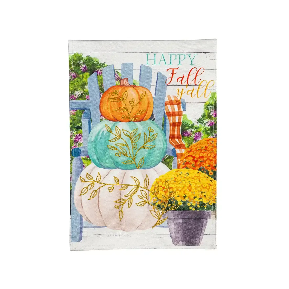 Happy Fall Stacked Pumpkins Linen Garden Flag