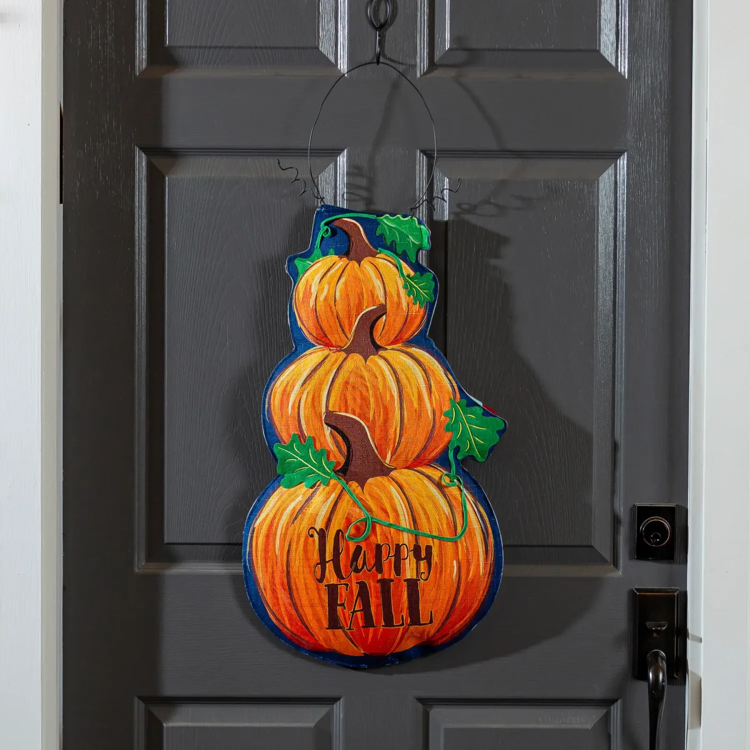FALL STACKED PUMPKIN/WINTER SNOWMAN DOUBLE SIDED ESTATE DOOR DÉCOR