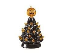5&quot; LED Ceramic Halloween Tree Table Decor w/ Jack O Lantern Topper