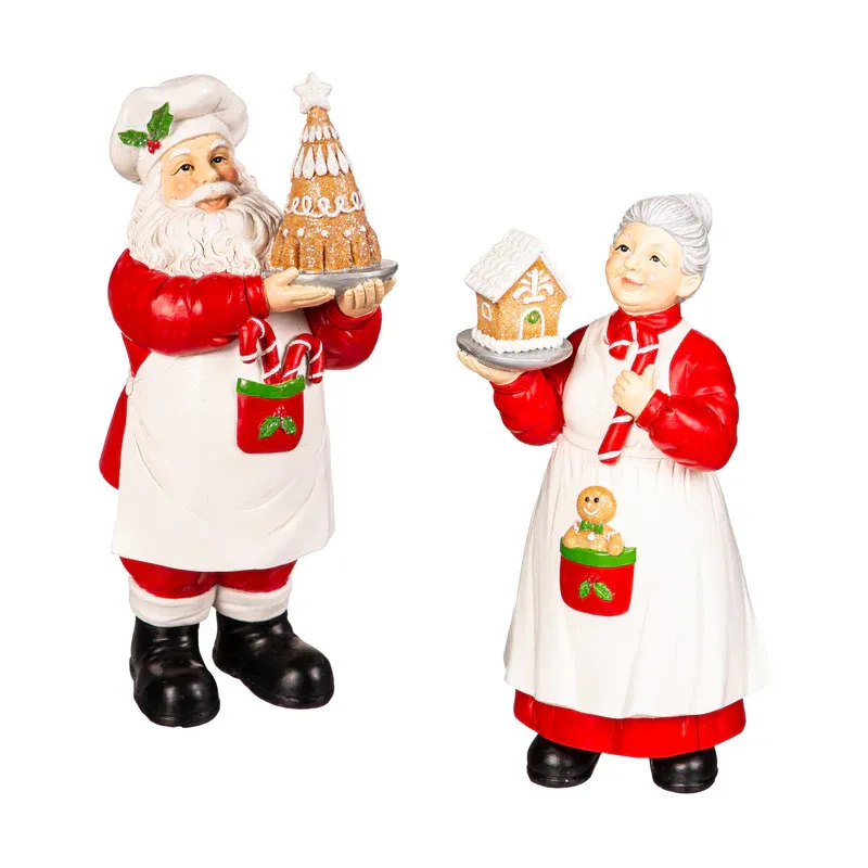 11" Santa and Mrs. Claus with Plate of Gingerbread Table Decor