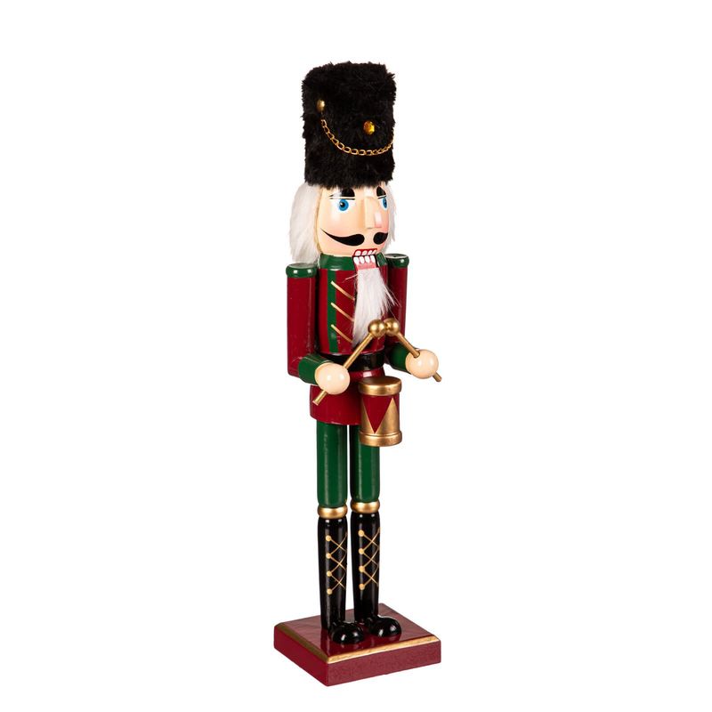 15" Wood Nutcracker with Drum, Jingle bell Square