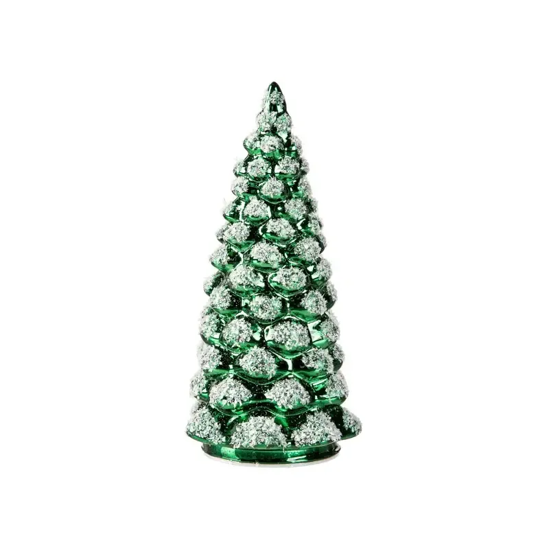 LED Glass Tree with Snow Table Decor, Size: Small- Green