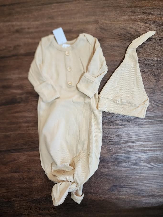 Ribbed Gown w/ Hat Tan 0-3M