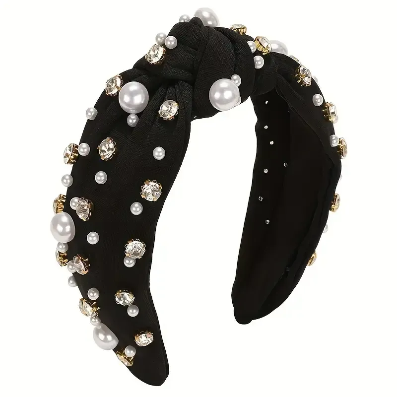 Pearl &amp; Rhinestone Embellished Headband, Color: Black
