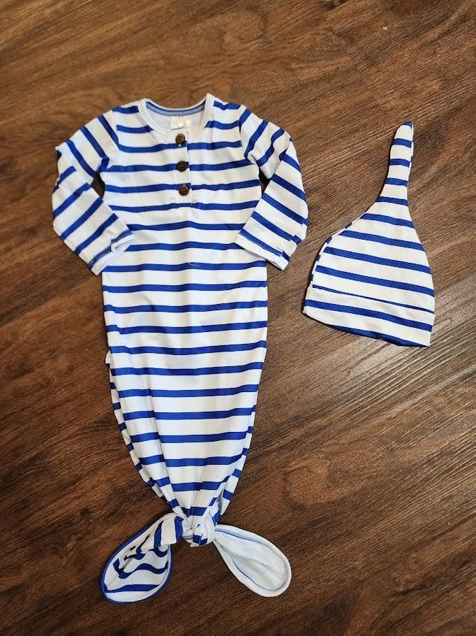 Blue &amp; White Stripe Gown w/ Hat