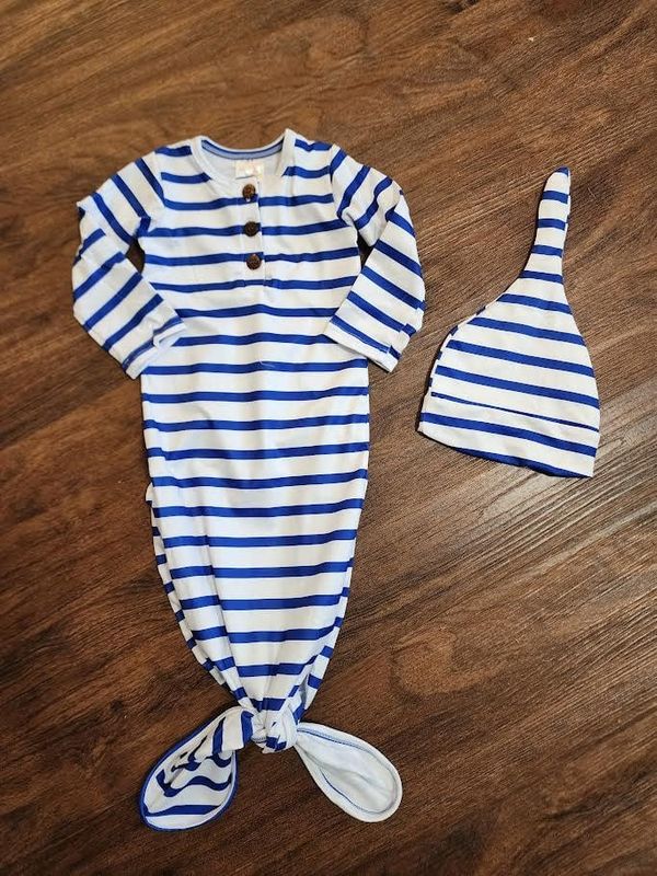 Blue &amp; White Stripe Gown w/ Hat