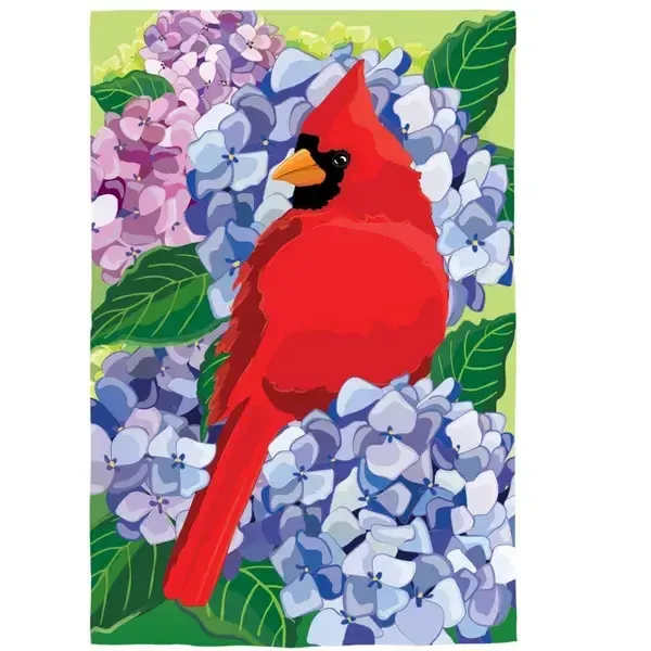 Red Cardinal and Hydrangeas Applique Garden Flag