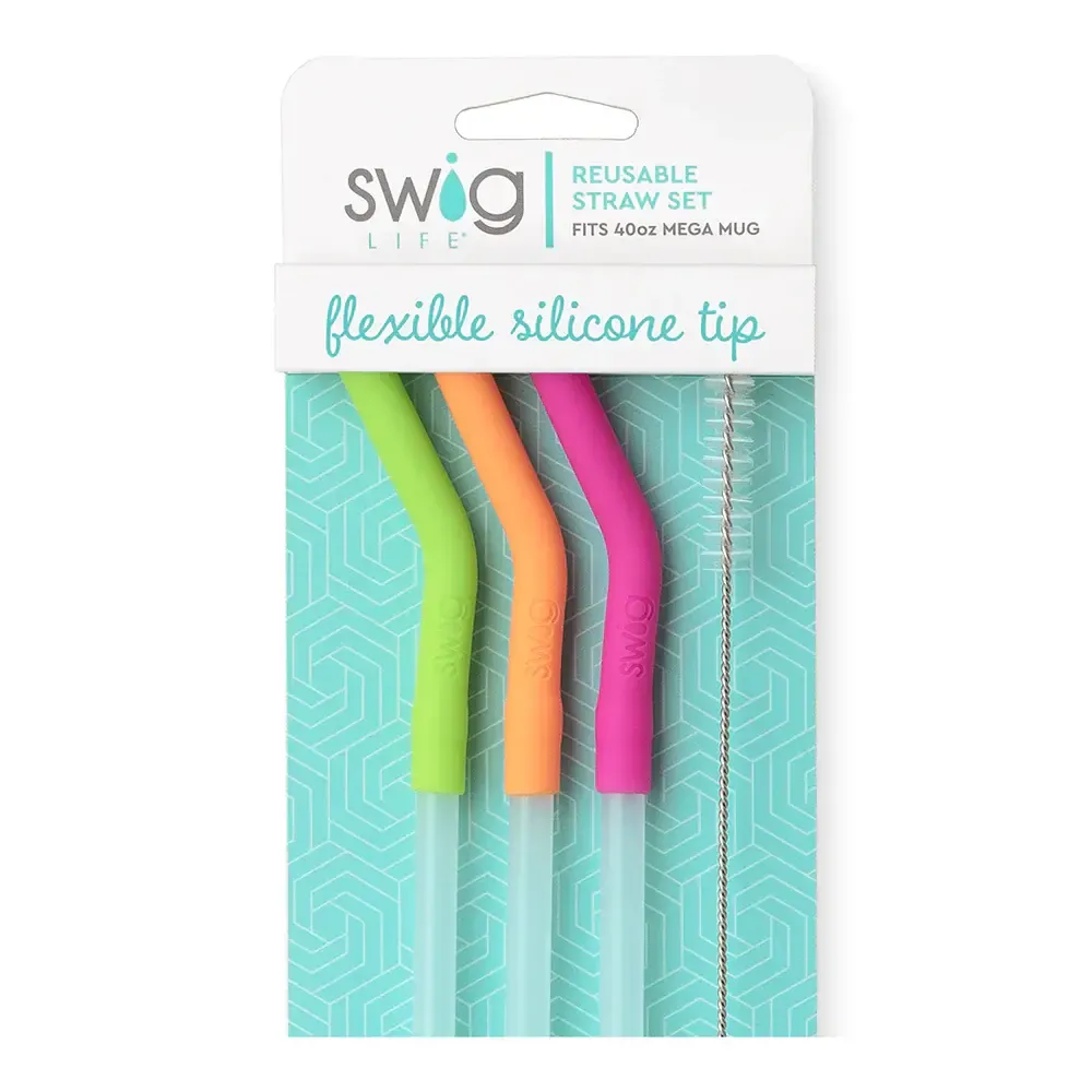 Swig Neon Lime/Orange/Berry Reusable Straw Set