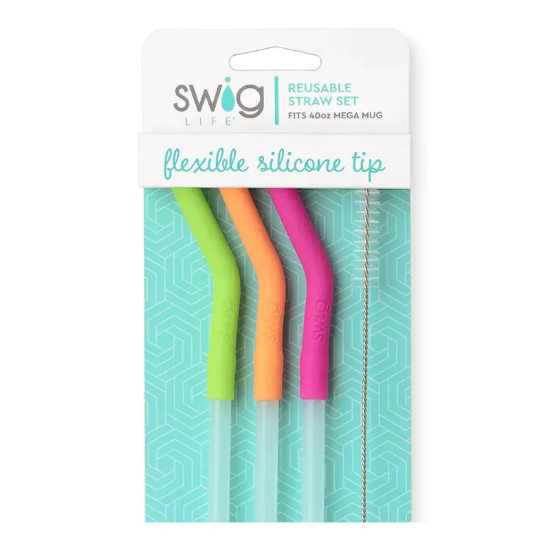 Swig Neon Lime/Orange/Berry Reusable Straw Set