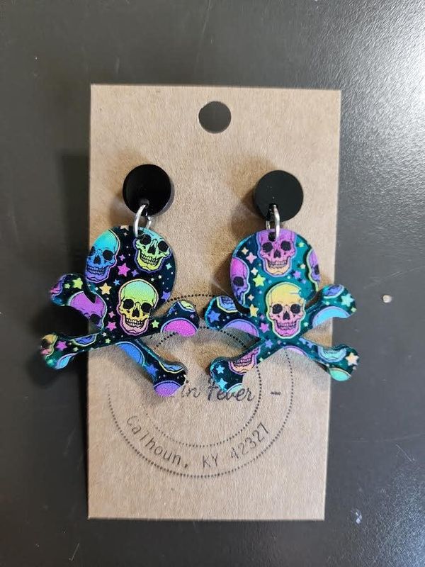 Mirrored Skull &amp; Bone Dangle Earring