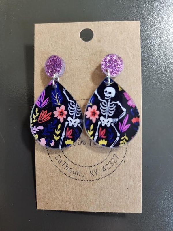 Skeleton &amp; Floral Dangle Earring