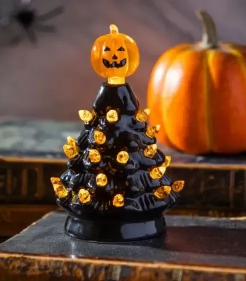 Ceramic Jack-O-Lantern Halloween Tree Topper Table Decor - 5&quot;