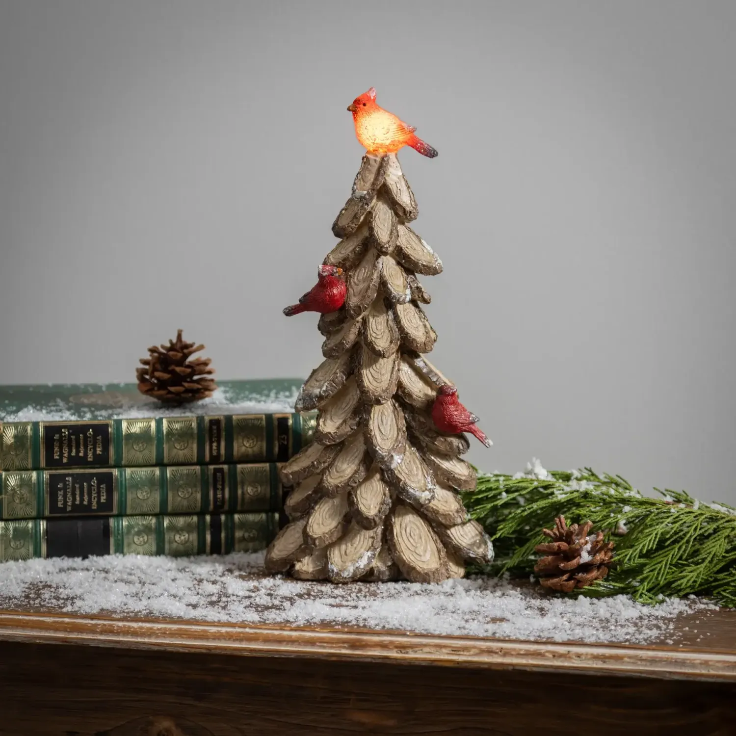 11.5" LED Resin Tree with Cardinals Table Decor