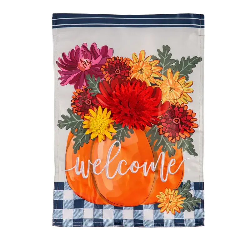 Mums and Pumpkin Applique Garden Flag