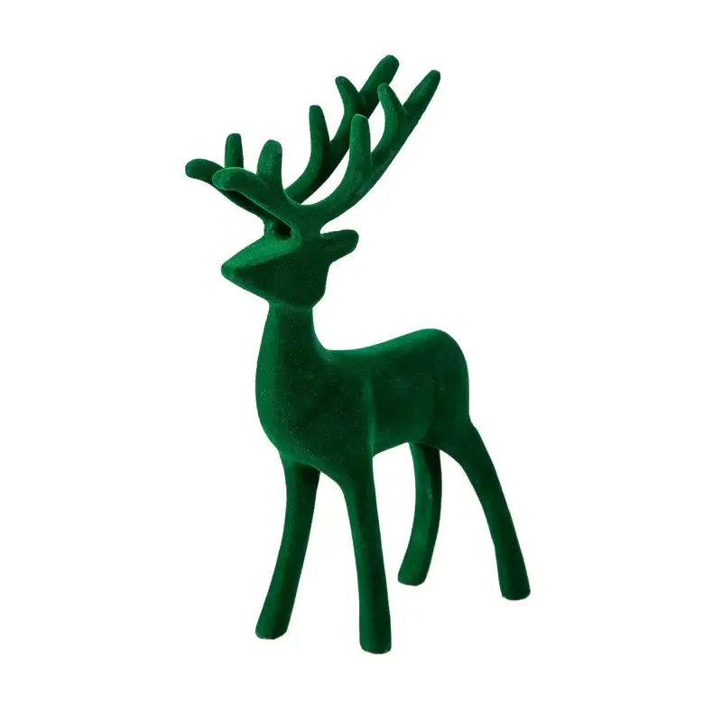 Flocked Deer Table Décor, Color: Green