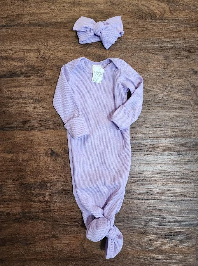 Waffle Knit Gown w/ Headband Bow Purple