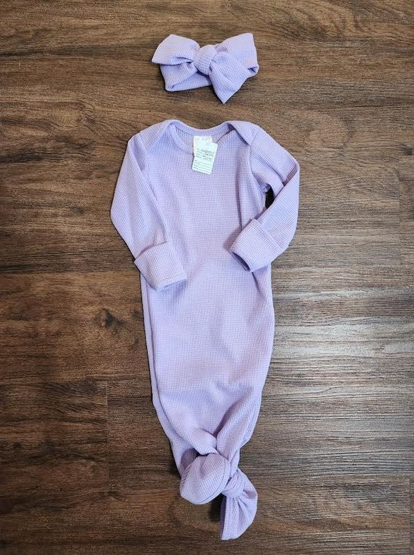 Waffle Knit Gown w/ Headband Bow Purple
