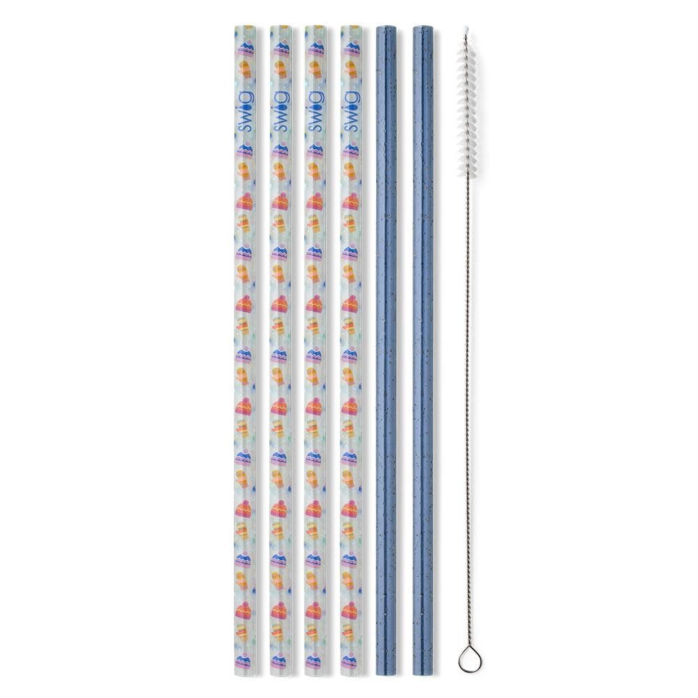Swig Snow Day + Blue Glitter Reusable Straw Set
