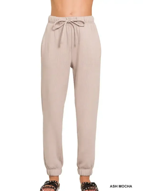 Zenana Fleece Jogger Sweat pants With Pockets - Ash Mocha