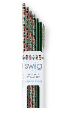 Swig Classic Nutcracker + Green Glitter Reusable Straw Set