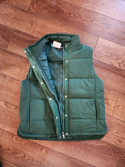 Zenana Puffer Vest Dark Green, Size: Small