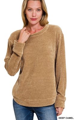 Chenille Waffle Round Neck Sweater