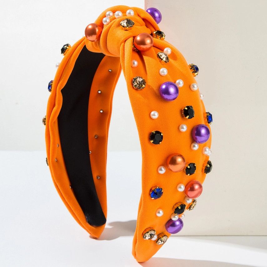 Halloween Pearl Jewelry Embellished Headband, Options: Orange