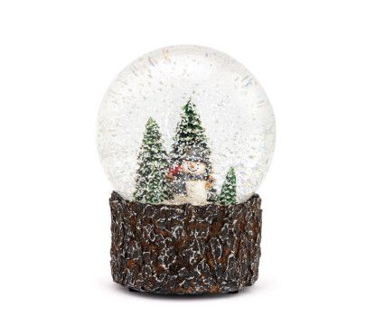 Musical Snowman and Tree Wood Base Snow Globe