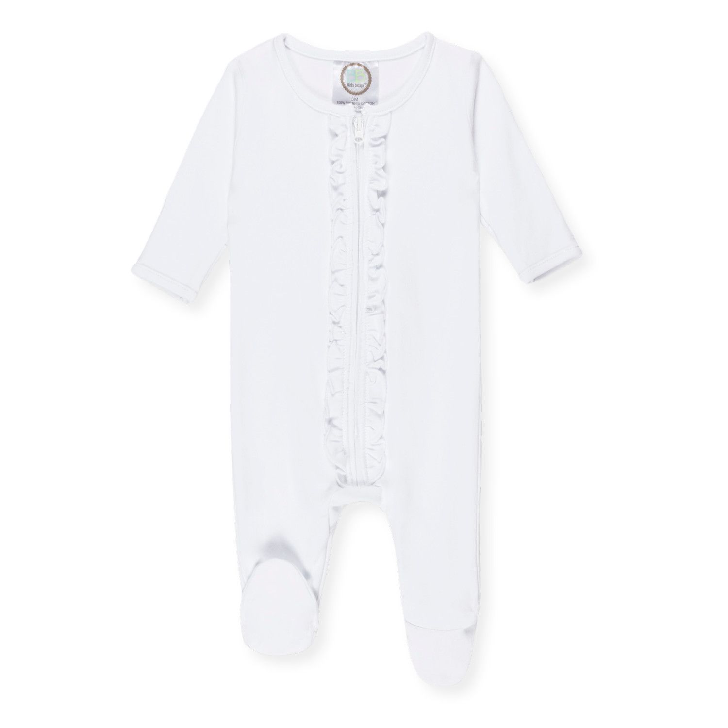 Ruffle Zipper Sleeper, Color: White, Size: NB